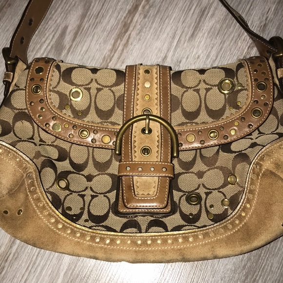 Authentic Coach signature C canvas/suede shoulder / saddle bag 💼 - Picture 2 of 8